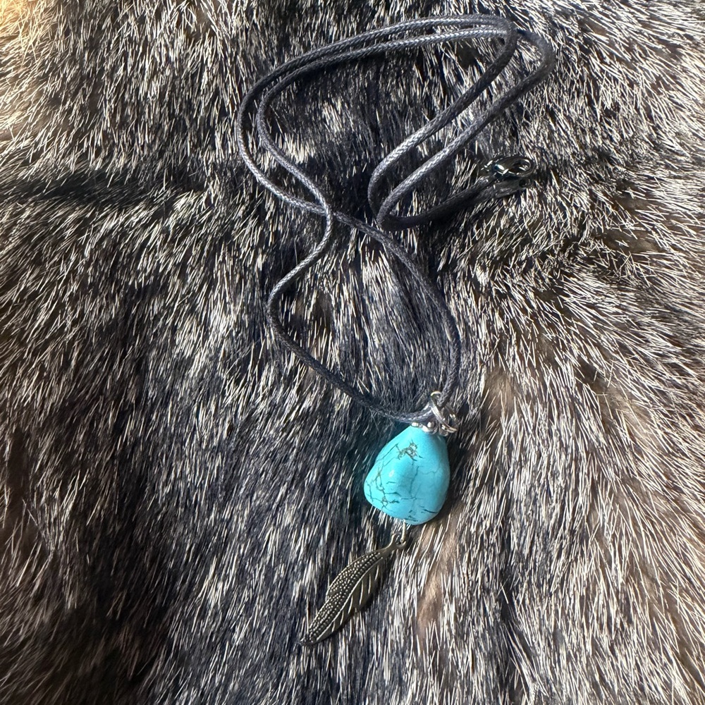 Turquoise Pendant Necklace with Feather Charm